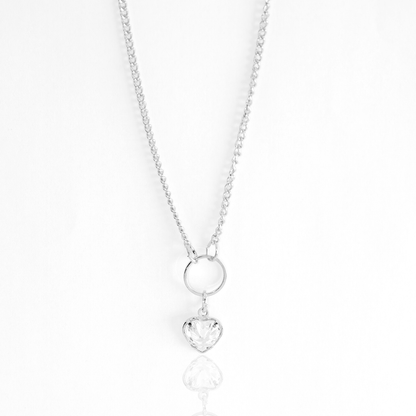 Colar Delicado Com Cristal Coração E Argola Central Banhado