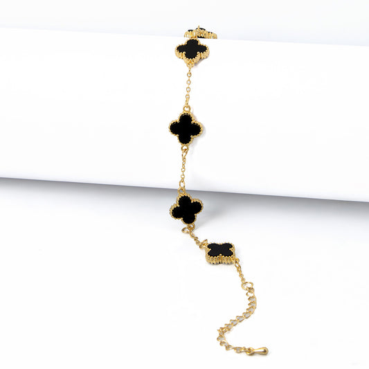 Pulseira 5 Folhas de Trevos Banhado em Ouro 18K