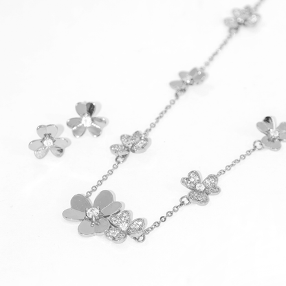 Conjunto Colar e Brinco Cravejados Minimalista Banhado