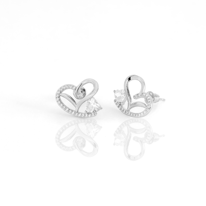 Brinco Coração Invertido Com Cristal Cravejado Banhado