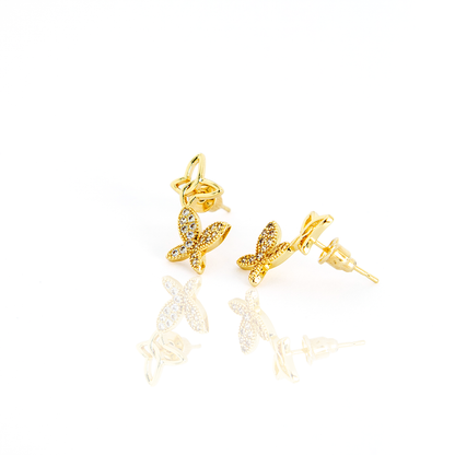 Brinco Dupla Borboleta Cravejado Banhado