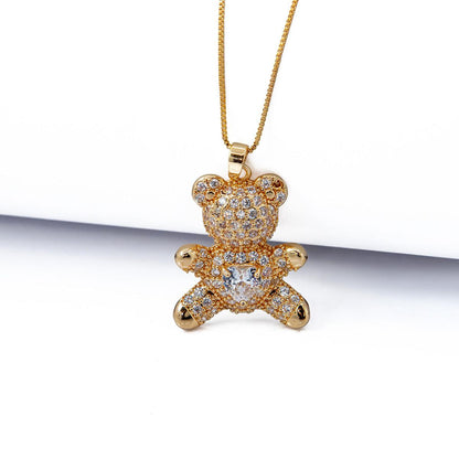 Colar Urso Cravejado de Zircônias Banhado em Ouro 18K