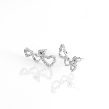 Brinco Duplo Coração Brilhante Cravejado Banhado