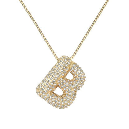 Colar Letra Bubble Cravejada em Zircônia Banhado em Ouro 18K