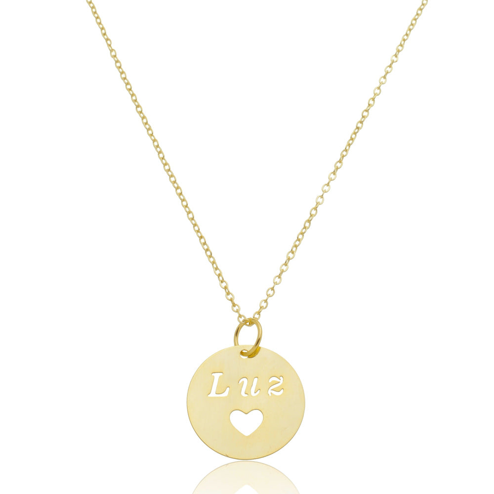 Colar Medalha Escrito Luz Banhado em Ouro 18k