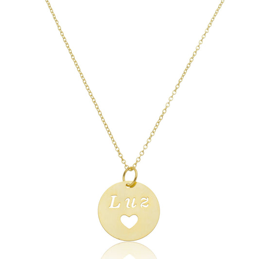 Colar Medalha Escrito Luz Banhado em Ouro 18k