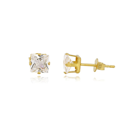 Brinco Ponto de Luz Pedra Quadrada Banhado