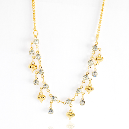 Colar Corações e Cristais Pendurados Banhado