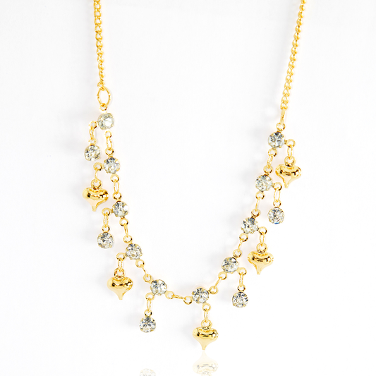 Colar Corações e Cristais Pendurados Banhado