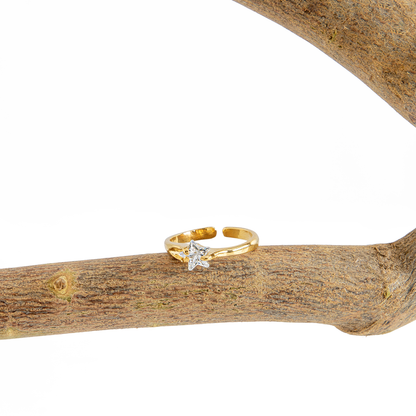 Anel Cristal Artificial Formato Estrela Banhado