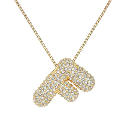 Colar Letra Bubble Cravejada em Zircônia Banhado em Ouro 18K