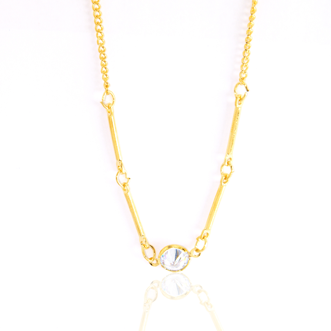 Colar Elos Rígidos Com Pedra De Luz Banhado