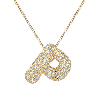 Colar Letra Bubble Cravejada em Zircônia Banhado em Ouro 18K
