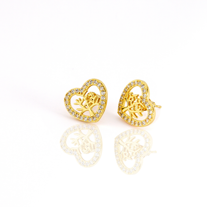 Brinco Coração Galho Cravejado Banhado