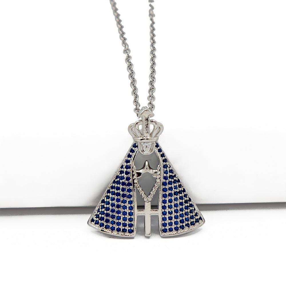 Colar Nossa Senhora Aparecida Cravejado com Zircônia Banhado