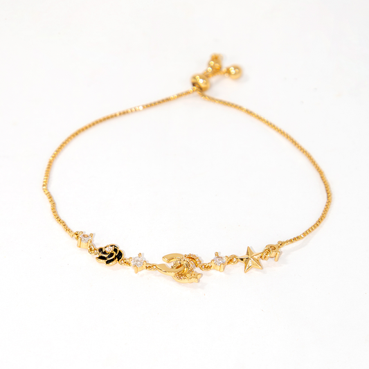 Pulseira Com Pingente Delicados Flor e Estrela Banhado