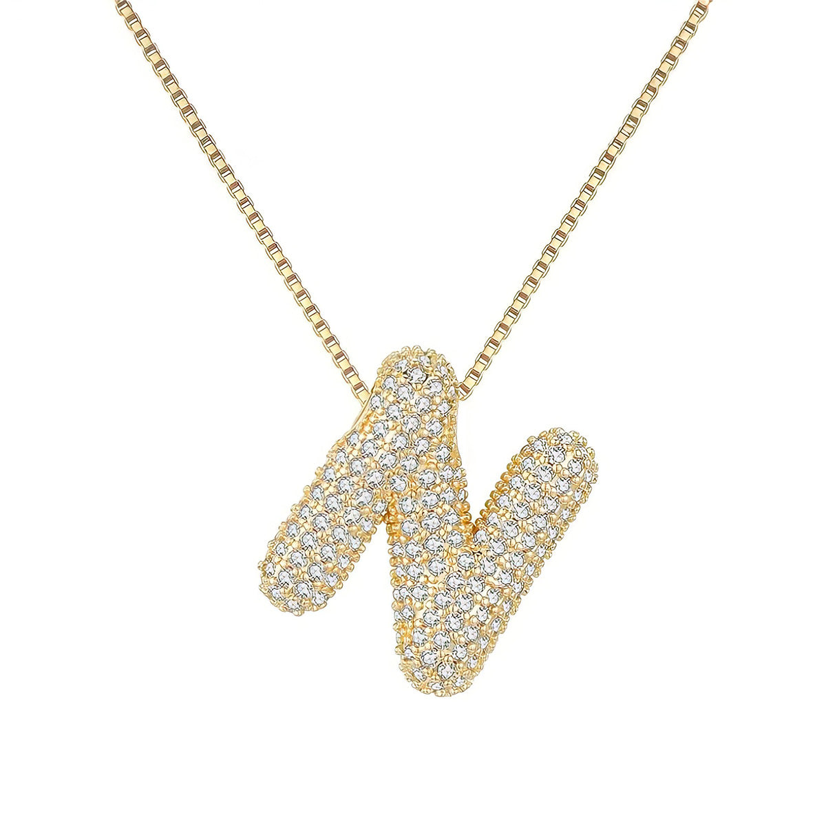 Colar Letra Bubble Cravejada em Zircônia Banhado em Ouro 18K