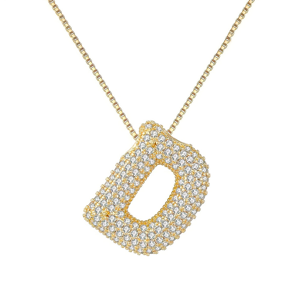 Colar Letra Bubble Cravejada em Zircônia Banhado em Ouro 18K
