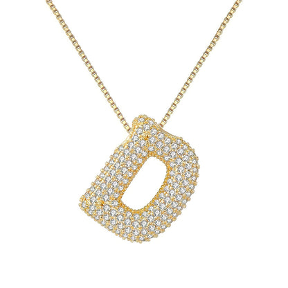 Colar Letra Bubble Cravejada em Zircônia Banhado em Ouro 18K