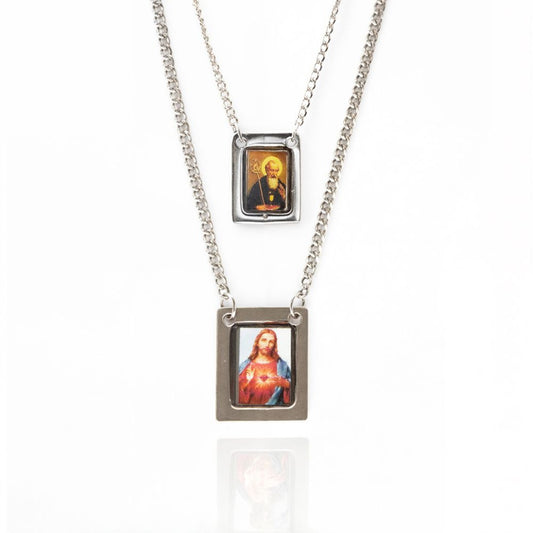 Escapulário São Bento e Jesus Cristo Aço Inoxidável 60Cm