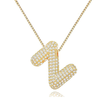 Colar Letra Bubble Cravejada em Zircônia Banhado em Ouro 18K