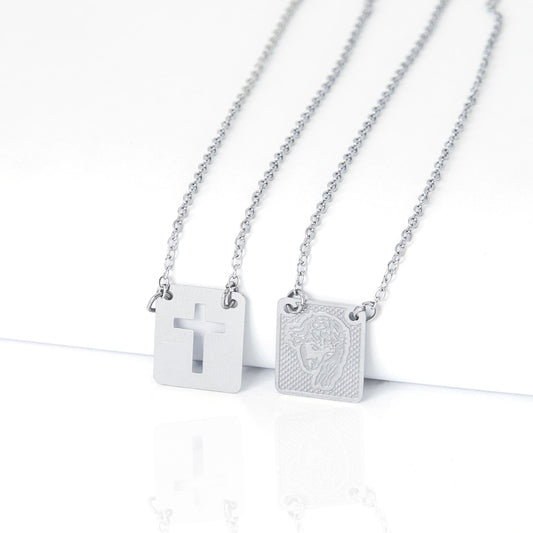 Escapulário Face Jesus com Cruz Vazada Aço inox