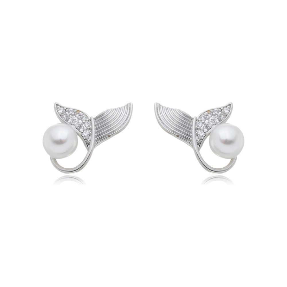 Brinco Pino Rabo de Sereia Cravejado em Zircônia e Pérola