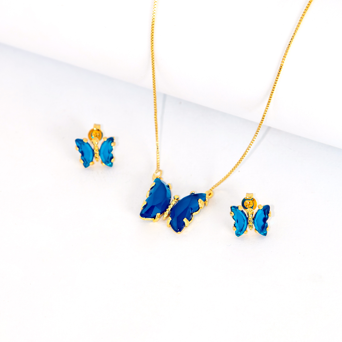 Conjunto Colar e Brinco Borboleta Safira