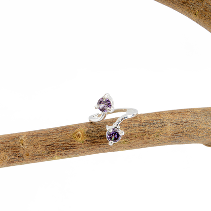 Anel 2 Cristais Artificiais Ametista Banhado