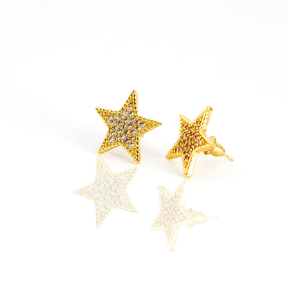 Brinco Estrela Brilhante Cravejada Banhado