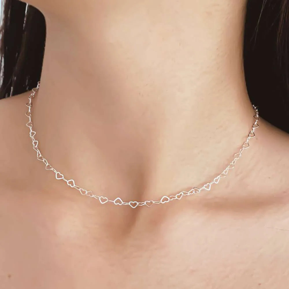 Colar Elos Coração Vazado Banhado