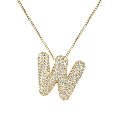Colar Letra Bubble Cravejada em Zircônia Banhado em Ouro 18K