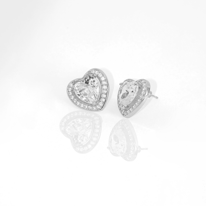 Brinco Coração De Cristal Cravejado Banhado