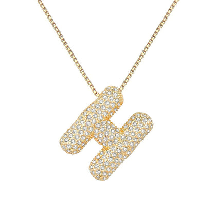 Colar Letra Bubble Cravejada em Zircônia Banhado em Ouro 18K