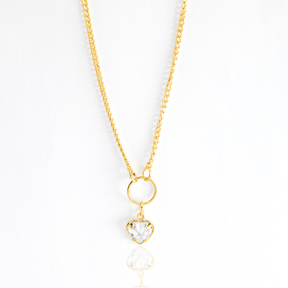 Colar Delicado Com Cristal Coração E Argola Central Banhado