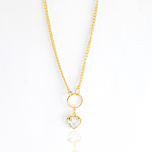 Colar Delicado Com Cristal Coração E Argola Central Banhado
