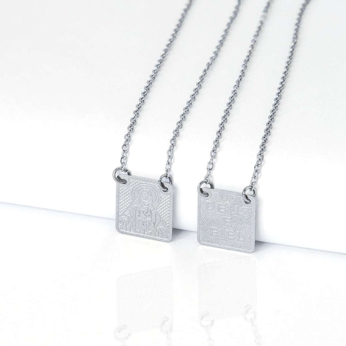 Escapulário Sagrado Coração de Jesus, Deus é fiel De Aço Inox