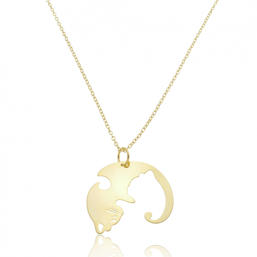 Colar de Pingente Gatinho Face Vazada Banhado em Ouro 18K
