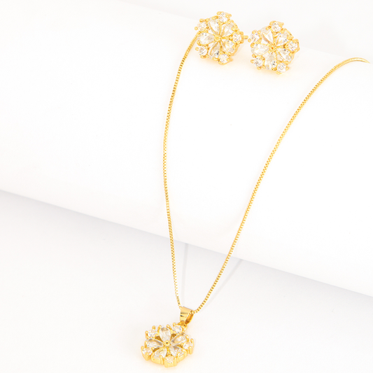 Conjunto Flor de Luz Cravejado Banhado