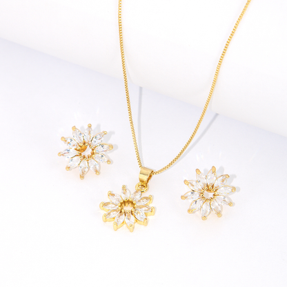 Conjunto Flor Solar Cravejado Banhado