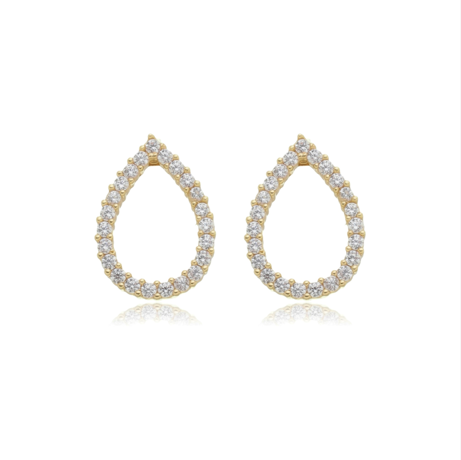 Brinco Gota Vazada Cravejado em Zircônias