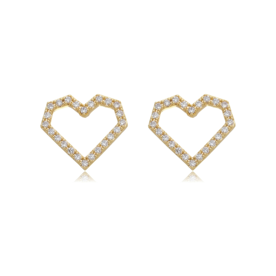 Brinco de Coração Geométrico Cravejado em Zircônia