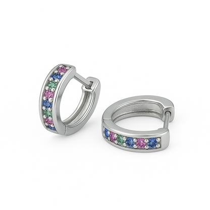 Brinco Coração Com Zircônias Coloridas Cravejado Banhado em Ouro 18K