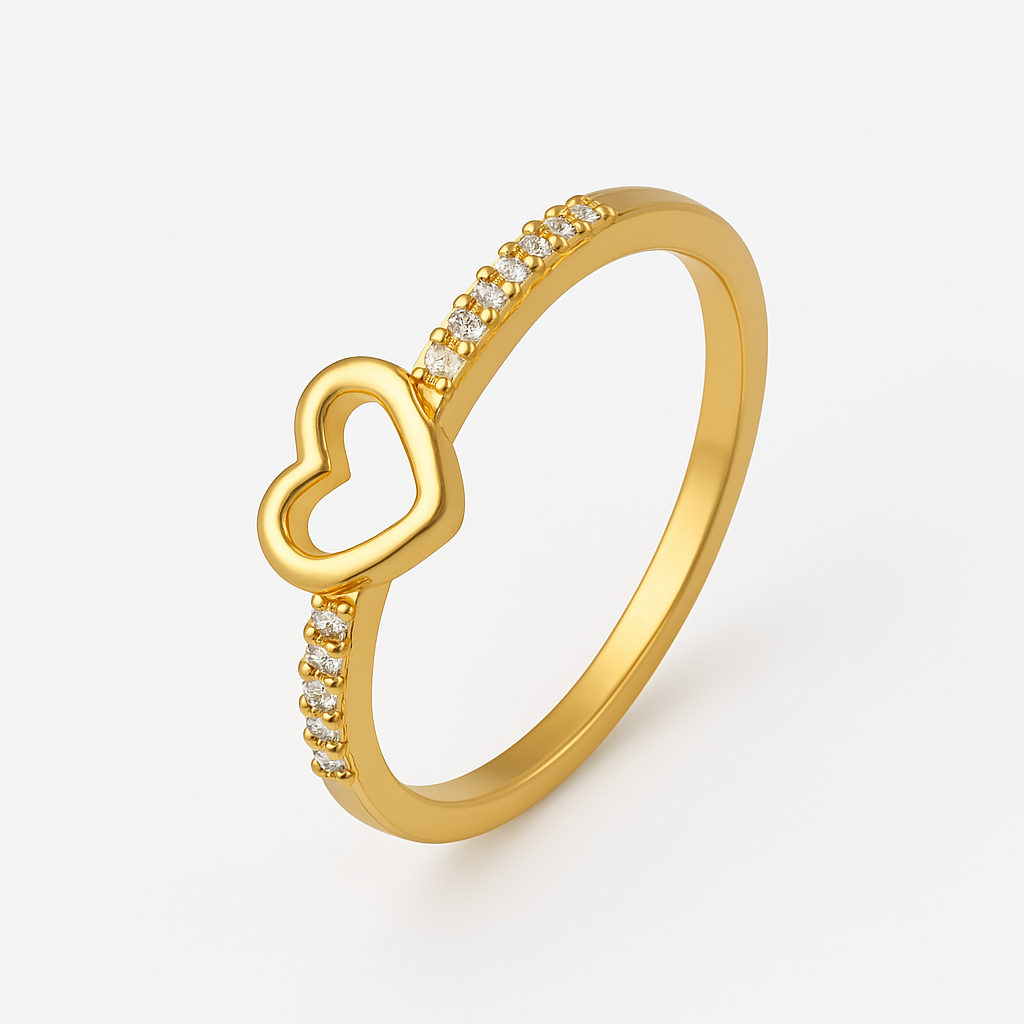 Anel Coração Vazado com Micro Zircônias Banhado em Ouro 18K