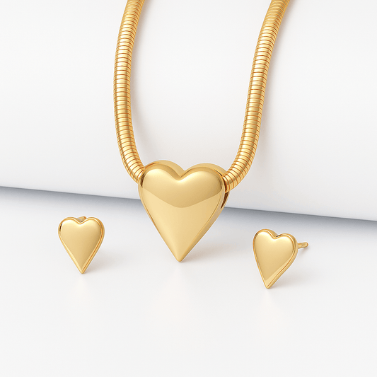 Conjunto Coração Brinco e Colar Fio Alemão