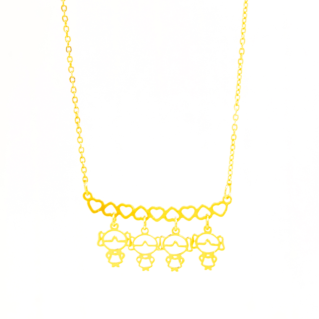 Colar Personalizado Canga Corações e Filho(a) Banhado em Ouro 18k