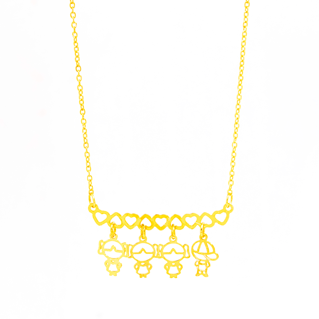 Colar Personalizado Canga Corações e Filho(a) Banhado em Ouro 18k