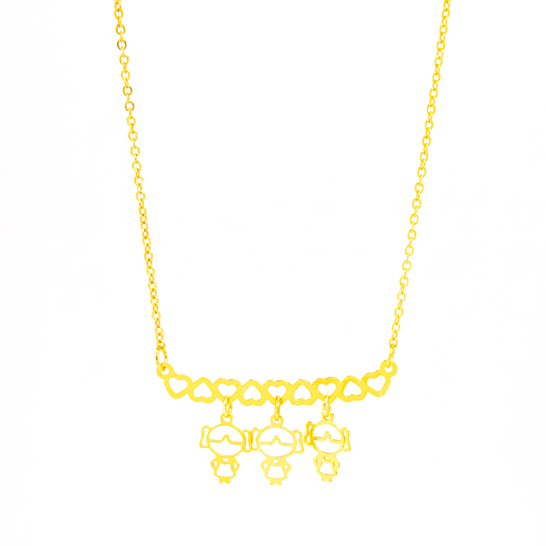 Colar Personalizado Canga Corações e Filho(a) Banhado em Ouro 18k