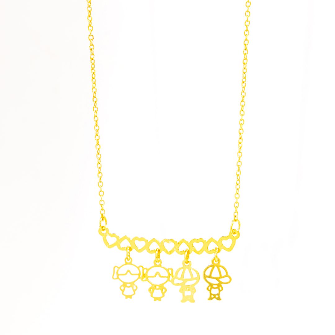 Colar Personalizado Canga Corações e Filho(a) Banhado em Ouro 18k