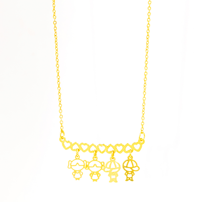 Colar Personalizado Canga Corações e Filho(a) Banhado em Ouro 18k